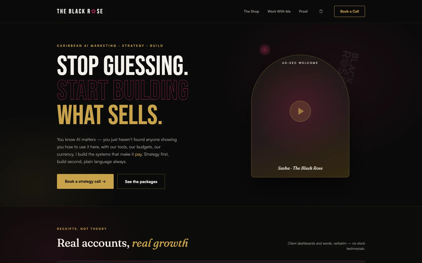 The Black Rose storefront homepage